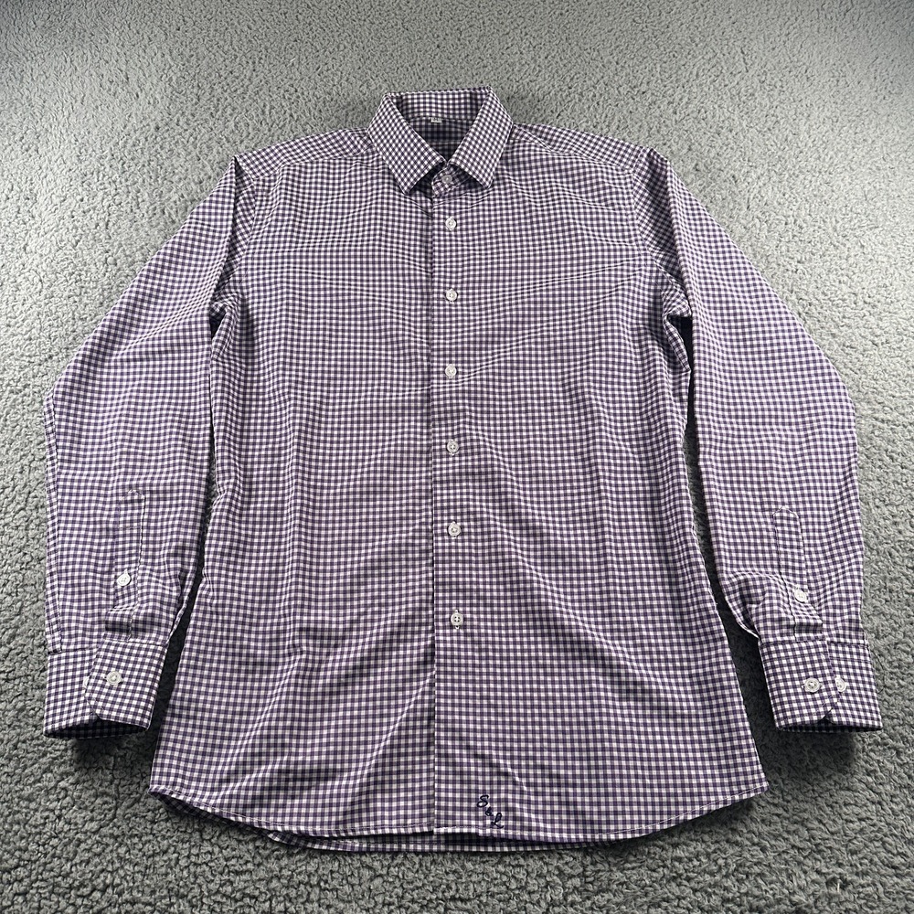 State & Liberty Dress Shirt Men's Medium Purple Gingham Button Down Performance